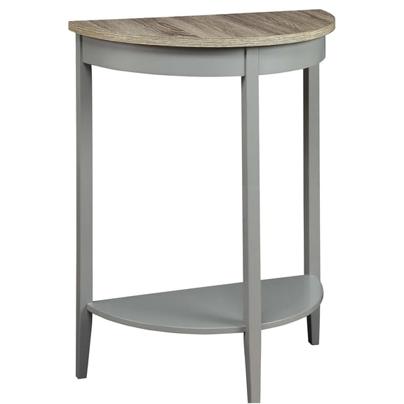 JERFIT Half Moon Console Table with Shelf, 28.5" Entryway Sofa Table, Farmhouse Beige & Grey Finish Hallway Accent Table for Living Room