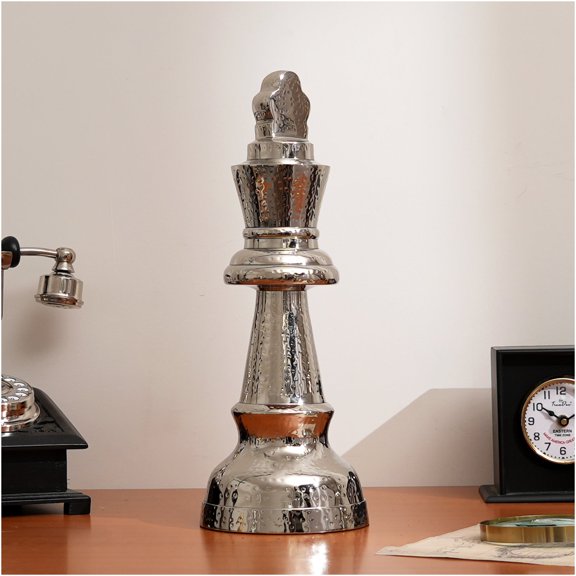 JERFIT Hammered Nickel Chess King Sculpture, Aluminum Knight Table Decor for Home Office Desk, Elegant Accent Gift for Chess Lovers