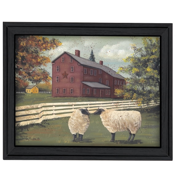 JERFIT Hancock Sheep Pam Britton Framed Wall Art Print, Modern Black Frame Multicolor Abstract Animal Picture, Ready to Hang