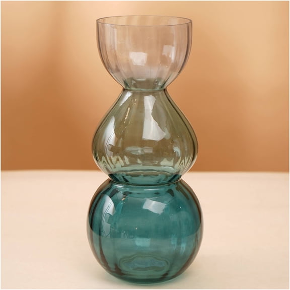 JERFIT Hand-Blown Glass Vase, Unique Teal Green Artisanal Statement Vase for Home Decor, Elegant Centerpiece for Living Room Dining Table