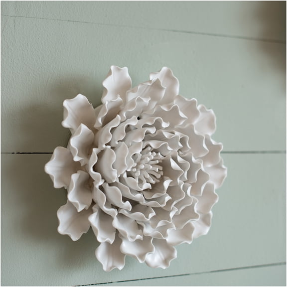 JERFIT Handmade Ceramic Wall Flower Decor, 3D Cream White Floral Arrangement for Home Table Shelf Display