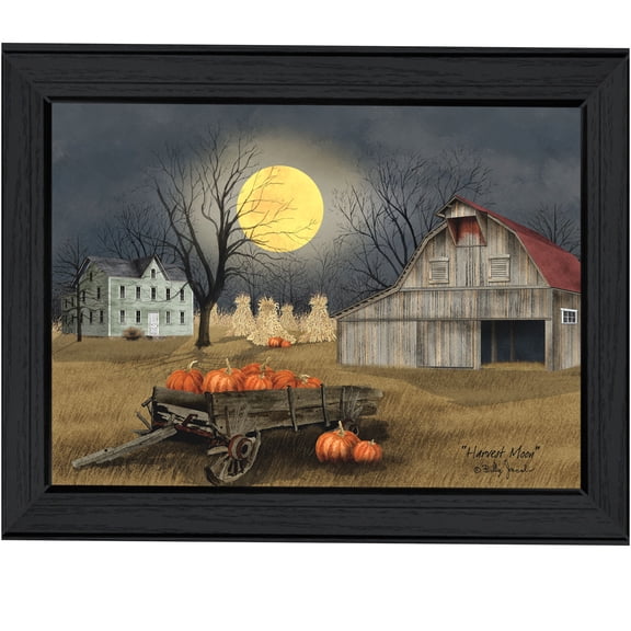 JERFIT "Harvest Moon" Framed Wall Art Print, Multicolor Modern Landscape Canvas Poster, Ready to Hang Home Decor for Living Room, Bedroom, Office
