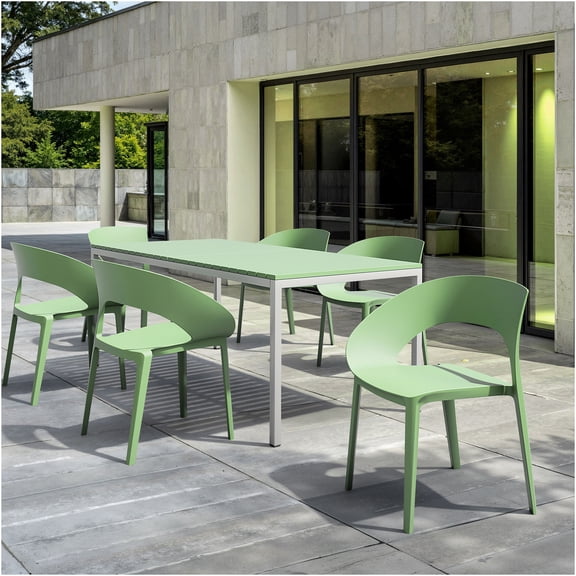 JERFIT Haze Green Stackable Dining Chairs, Set of 4 Polypropylene Armless Indoor Outdoor Side Chairs for Patio Garden Kitchen, All-Weather Foldable Backyard Seating