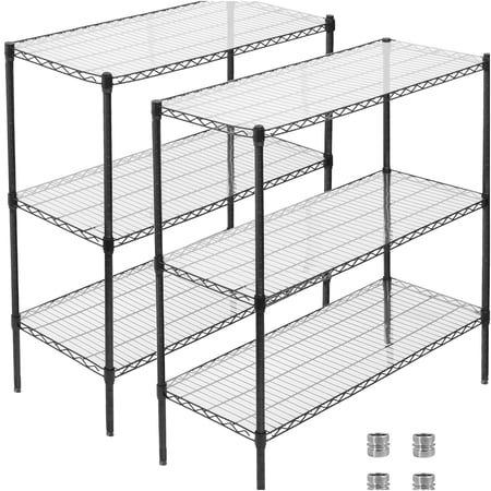 JERFIT Heavy Duty 3 Tier Wire Shelving Unit, 1050 lbs Capacity Adjustable Steel Storage Rack with Liners, Expandable to 6 Tiers, 48x18x96 Inches, Black