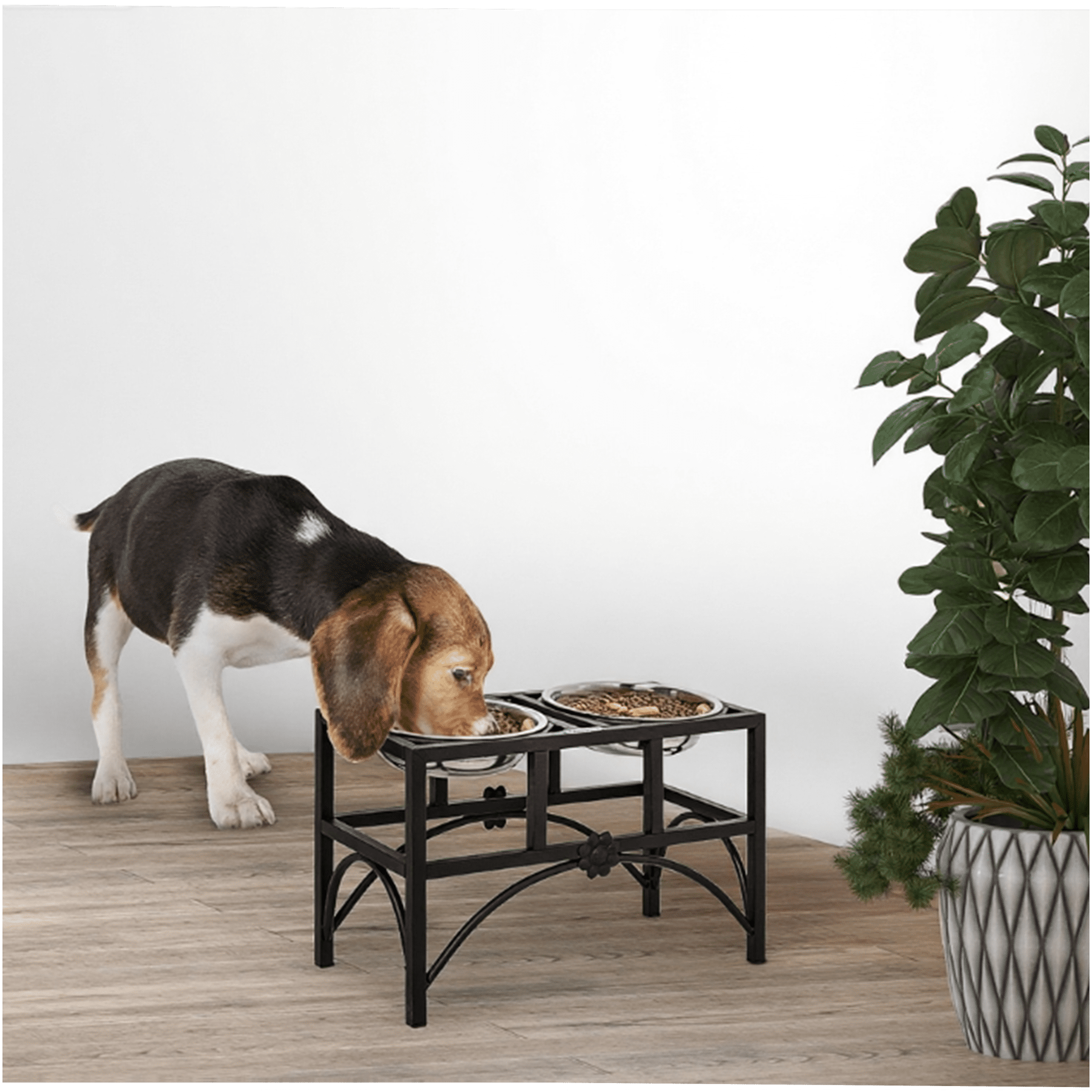 JERFIT Heavy Duty Elevated Dog Bowls Stand with 2 Stainless Steel Bowls, Non-Slip Iron Pet Feeder Station for Medium Large Dogs, Anti-Vomit & Better Digestion Feeding Bowls, Black