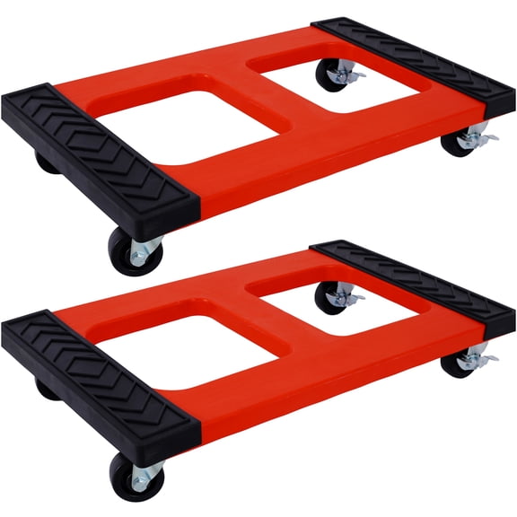 JERFIT Heavy Duty Furniture Dolly Set of 2, 1200 lbs Capacity Moving Hand Truck with Non-Marking Wheels, Red Plastic Utility Cart for Appliance Moving
