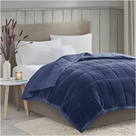 JERFIT HeiQ Smart Temp Control Reversible Down Alternative Blanket, Navy Blue All Season Plush Microfiber Comforter, 90x90 Inches Full/Queen Size