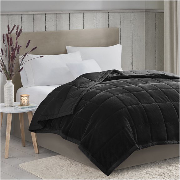 JERFIT HeiQ Smart Temperature Control Reversible Plush Blanket, Black Microfiber, All-Season Cooling & Warming, Queen Size