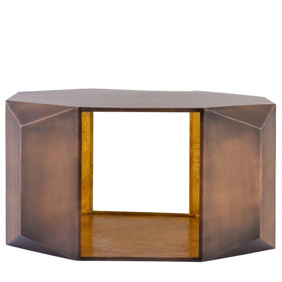JERFIT Hexagonal Geometric Coffee Table Antique Copper Finish with Gold Foil Interior for Living Spaces