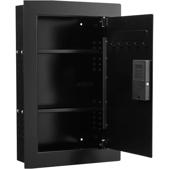 JERFIT Hidden Wall Safe with Fingerprint & Keypad, Biometric Steel Security Box for Money Jewelry Guns, In-Wall Safe with Adjustable Shelf