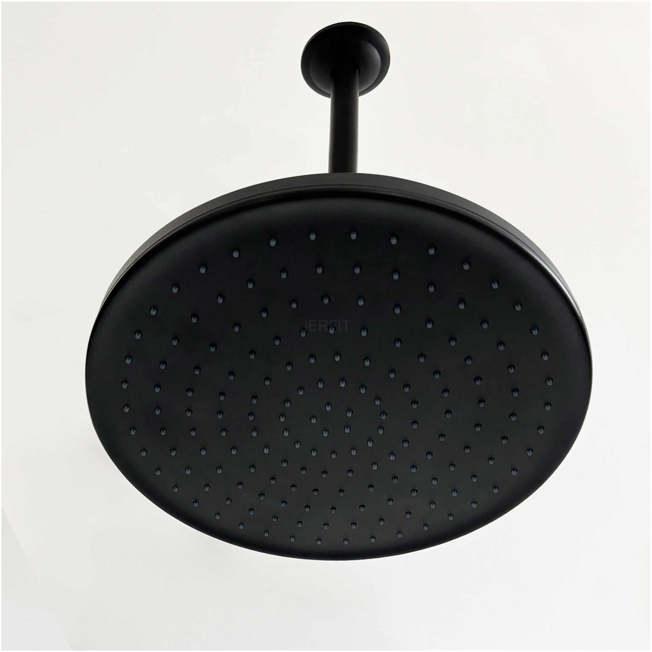JERFIT High Pressure Rain Shower Head, Matte Black Stainless Steel Ceiling Mount, Tool-Less Installation, Luxury Rainfall Showerhead for Modern Bathroom