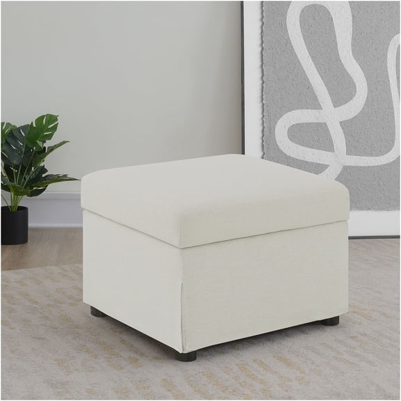 JERFIT Hydraulic Storage Ottoman with Lift Top, Upholstered Footrest Bench with Hidden Compartment for Living Room, Bedroom, Beige