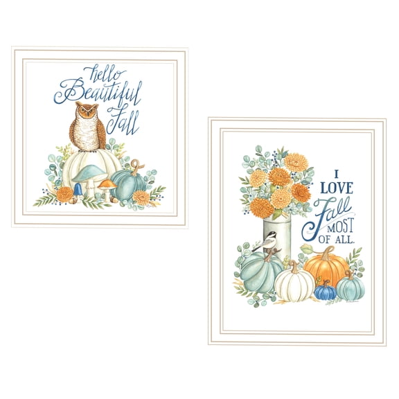 JERFIT "I Love Fall Most of All" Framed Wall Art Set of 2, Fall Themed Multicolor Wood Wall Decor for Living Room, Bedroom, Home Decor Gifts