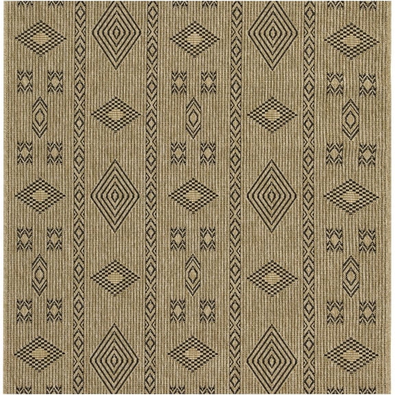 JERFIT Indoor Outdoor Area Rug 7x10, Natural Black Flatweave Rug, Stain Resistant Polypropylene, for Patio Deck Garden Living Room Entryway