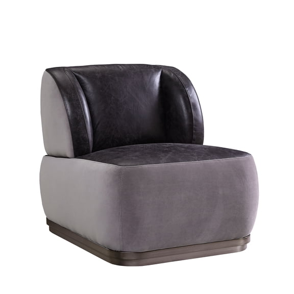 JERFIT Industrial Accent Chair, Vintage Leather Upholstered Armchair with Aluminum Frame for Living Room, Bedroom, Grey+Black