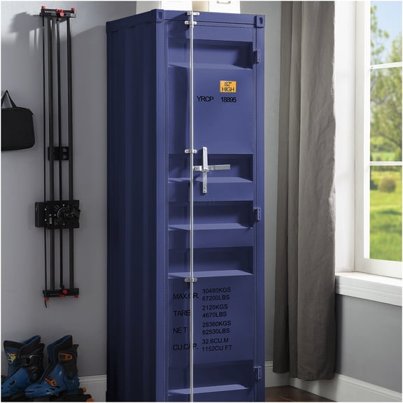 JERFIT Industrial Blue Metal Wardrobe Closet with Hanging Rod, Freestanding Storage Cabinet for Bedroom