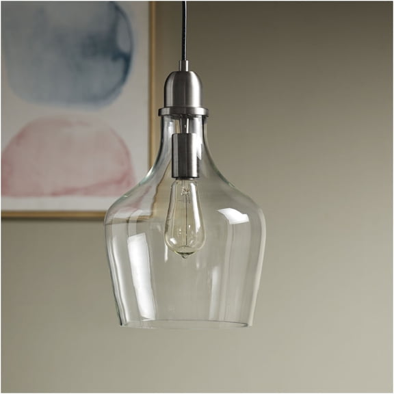 JERFIT Industrial Bronze Glass Pendant Light, Bell Shaped Ceiling Light Fixture with Adjustable Cord, Dimmable Hanging Light for Kitchen Island, Dining Room, Entryway