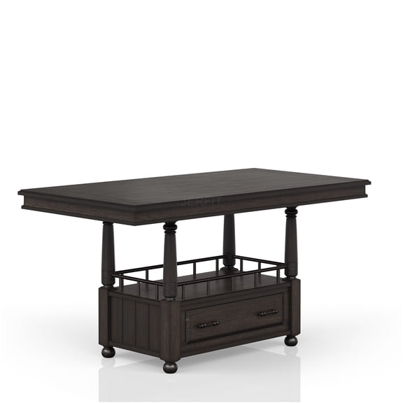 JERFIT Industrial Coffee Table with Storage Drawer and Shelf, Counter Height Dining Table in Solid Wood and Metal