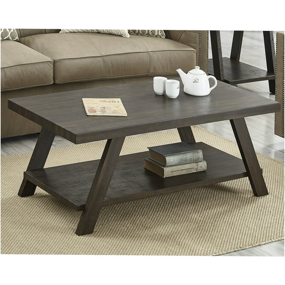 JERFIT Industrial Coffee Table with Storage Shelf, 48" Large Modern Espresso Wood Console Table for Living Room
