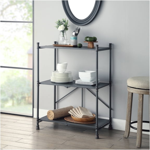 JERFIT Industrial Console Table with 3 Shelves, Foldable Sofa Table Entryway Hallway Accent Table with Metal Pipe Design for Living Room, Black and Bronze Finish