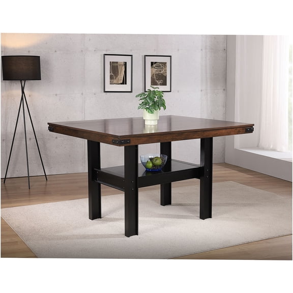 JERFIT Industrial Counter Height Dining Table for 2, Mango Oak & Black Finish, Wooden Rectangular Table with Storage Shelf for Kitchen Nook, Breakfast Bar, Transitional Style