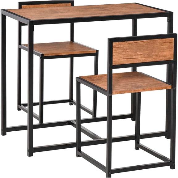 JERFIT Industrial Dining Set for 2, Small Kitchen Table with 2 Chairs, Compact Brown MDF Table and Stools for Breakfast Nook, Bistro, Small Space