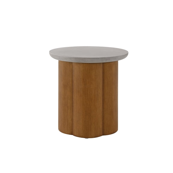 JERFIT Industrial End Table with Faux Concrete Top and Walnut Finish, Round Accent Table for Living Room, Sofa Side Table, Modern Nightstand