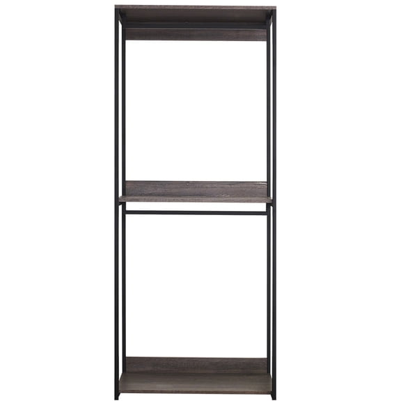 JERFIT Industrial Farmhouse Walk-in Closet Organizer, Freestanding Closet Rack with Shelf, Solid Wood Storage Cabinet, Rustic Gray