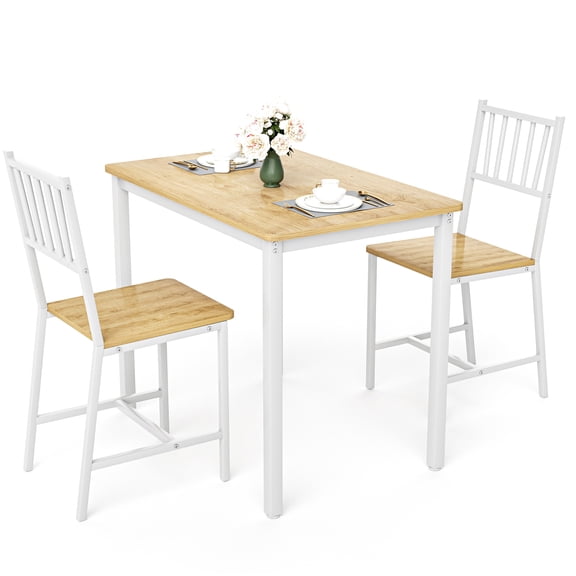 JERFIT Industrial Kitchen Table Set with 2 Benches, 4-Person Dining Table for Small Space, Counter Height Breakfast Nook Table, White and Natural Finish