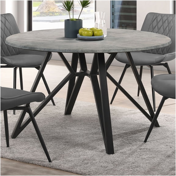 JERFIT Industrial Round Dining Table for 4, 50 inch Concrete Wood Top & Black Iron Base, Modern Kitchen Room Set