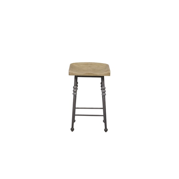 JERFIT Industrial Saddle Bar Stool, Counter Height Stool with Contoured Wood Seat and Forged Metal Legs, Light Tan