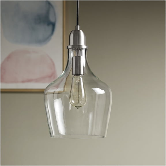 JERFIT Industrial Silver Bell Pendant Light, Adjustable Hanging Glass Ceiling Light Fixture for Kitchen Island, Dining Room, Entryway