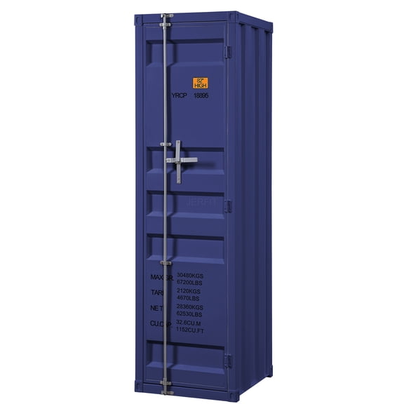 JERFIT Industrial Wardrobe Closet with Lock, Freestanding Storage Cabinet with Hanging Rod & Shelf, Blue Metal Locker Organizer for Bedroom