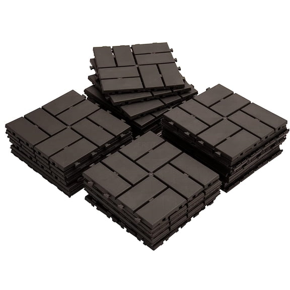 JERFIT Interlocking Deck Tiles for Outdoor, 12x12 Inch Plastic Floor Tiles, Snap-Together Patio & Balcony Tile, All-Weather Brown Composite Decking (9-Pack)