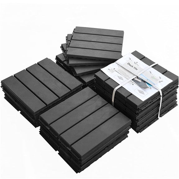 JERFIT Interlocking Outdoor Deck Tiles, 12x12 Inch Plastic Flooring for Patio, Balcony, Porch, Dark Gray, 36-Pack