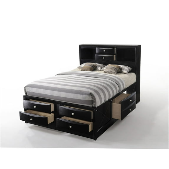 JERFIT Ireland Queen Size Storage Bed Platform with 8 Drawers, Black Finish