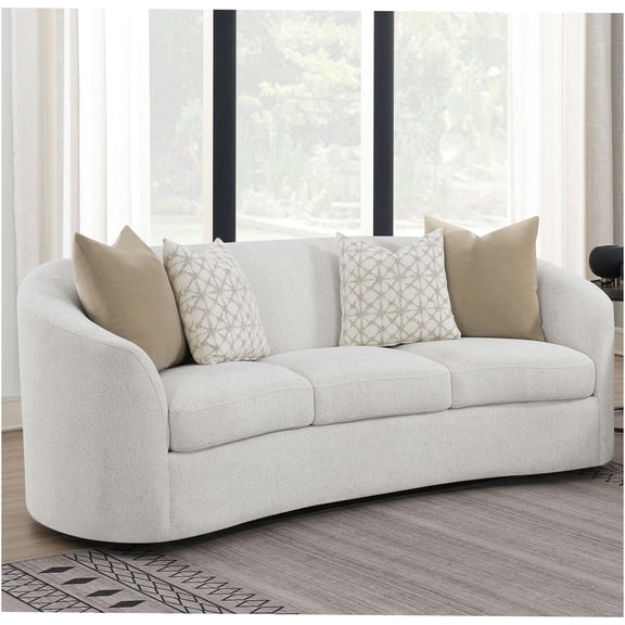 JERFIT Ivory Boucle Fabric Sofa 3 Seater Couch with Curved Arms and Pillows for Living Room