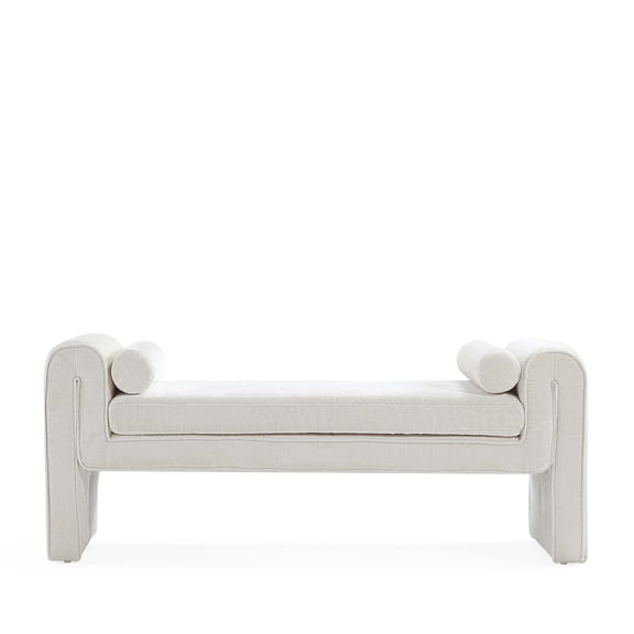 JERFIT Ivory Chenille Upholstered Accent Bench with Pillows, Fully Assembled Sofa Bench for Living Room, Bedroom & Entryway