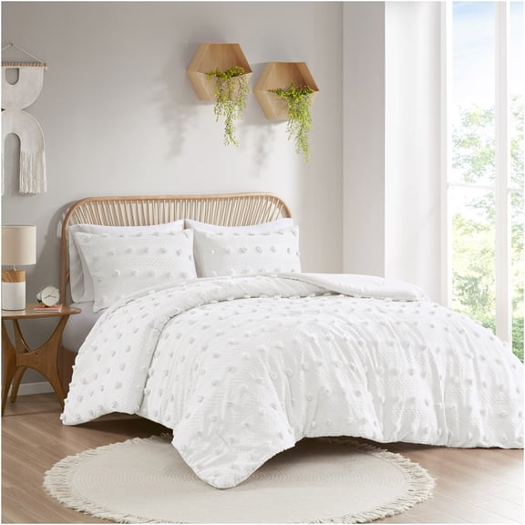 JERFIT Ivory Jacquard Pom-Pom Comforter Set, Twin/Twin XL, Elegant Textured Bedding, Hypoallergenic & Antimicrobial