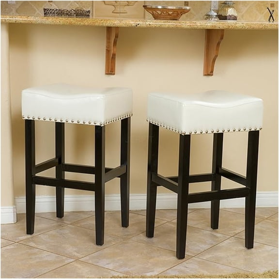 JERFIT Ivory Modern Faux Leather Counter Stools Set of 2, Backless Bar Stools for Kitchen Island, Dining Room, Breakfast Nook