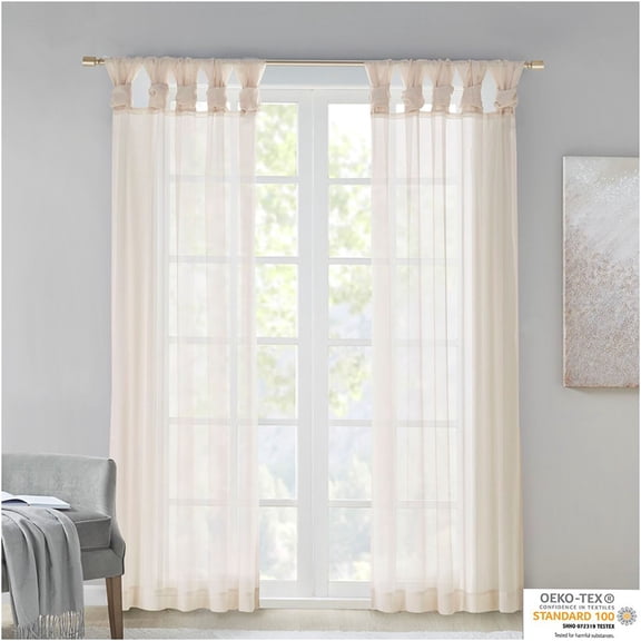 JERFIT Ivory Twisted Tab Top Voile Sheer Curtain Panel Pair, 50x84 Inch Lightweight Polyester Window Sheers for Living Room Bedroom, OEKO-TEX Certified, Grommet-Free Easy Hang