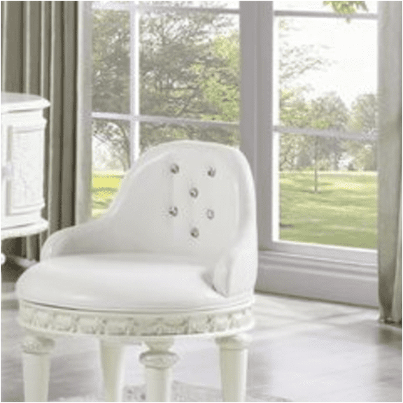 JERFIT Ivory Vanity Chair with Swivel Base, Upholstered Seat, Low Back Armless Stool for Dressing Table, Bedroom, Makeup