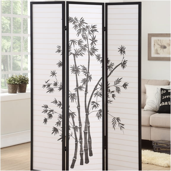 JERFIT Japanese Shoji Screen Room Divider 3-Panel Privacy Folding Partition with Nature Print, Black