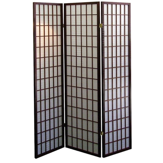 JERFIT Japanese Shoji Style 3-Panel Room Divider Screen, Wood Frame with Cherry Finish for Home Privacy and Space Partition
