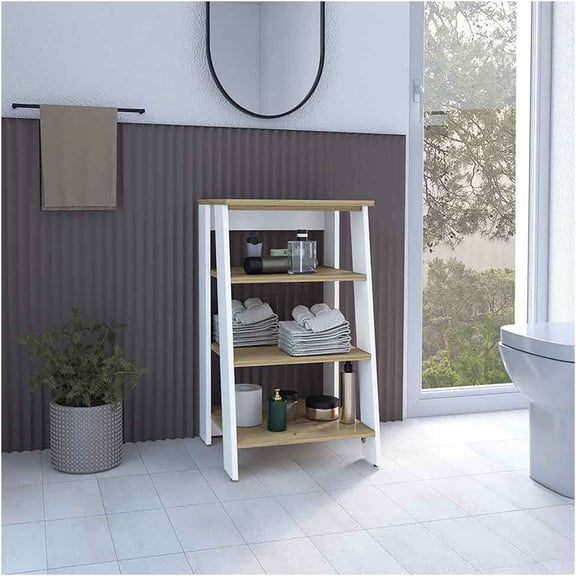 JERFIT Jenne 4 Shelf Open Storage Cabinet for Bedroom, Bathroom & Living Room, Light Oak Finish, Freestanding Linen Organizer Tower with Legs