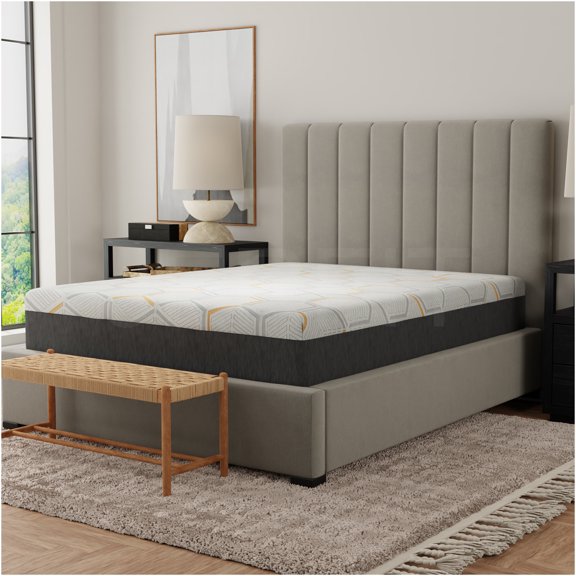 JERFIT King Copper Gel Infused Memory Foam Mattress, 12 Inch Cooling Gel Mattress with Edge Support Airflow Grid Base