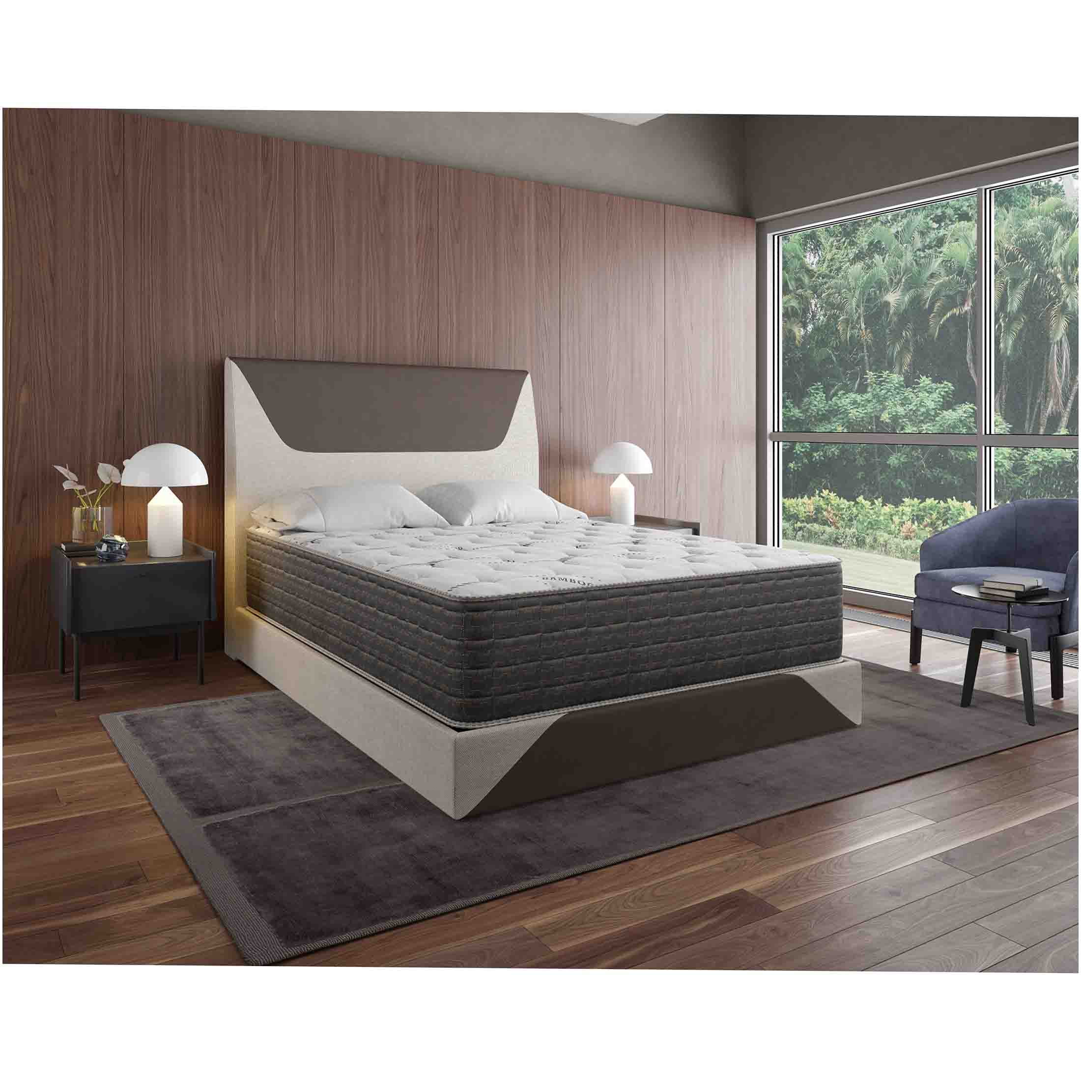JERFIT King Size 13.5 Inch Hybrid Mattress, Plush Dual-Sided Cooling Bamboo Cover, Pocketed Coils Support Foam for Edge Support, White Gray