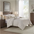 thumbnail image 1 of JERFIT King Size 3-Piece Duvet Cover Set with Chenille Embroidery, 100% Cotton Yarn Dyed Taupe & White Striped Bedding, 1 of 9
