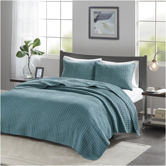 JERFIT King Size 3-Piece Quilt Set, Teal Reversible Microfiber Bedding with Antimicrobial Protection