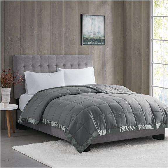 JERFIT King Size All-Season Down Alternative Comforter with Satin Edge, Hypoallergenic & OEKO-TEX Certified, Charcoal Gray Lightweight Bed Blanket